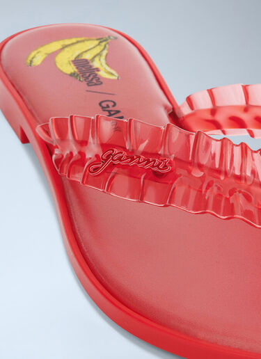 LN-CC® - GANNI x Melissa: Ruffled Strap Flip Flops - Red GANNI x Melissa Ruffled Strap Flip Flops Red gan0265023