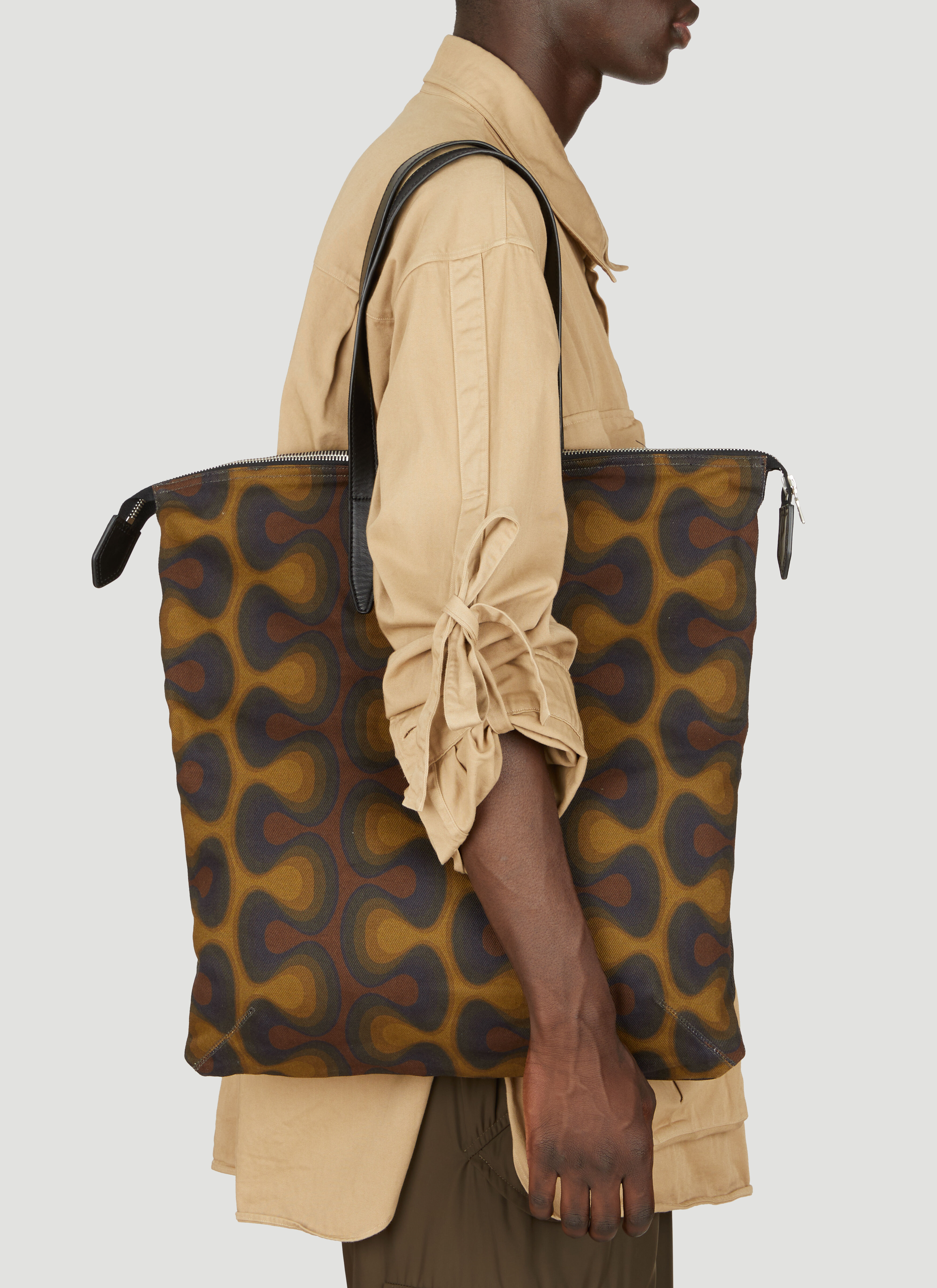 Dries Van Noten Men s Printed Tote Bag in Brown LN CC