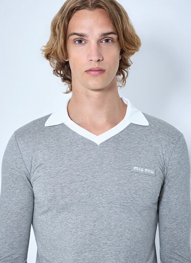 LN-CC® - Miu Miu: Collared Long Sleeve Knit Sweater - Grey Miu Miu Collared Long Sleeve Knit Sweater Grey miu0365003