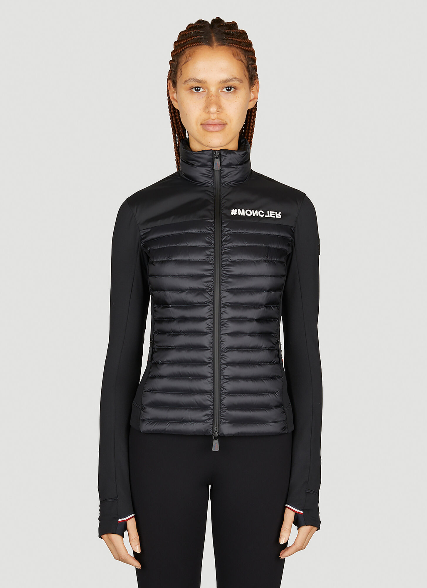 Moncler Partially Quilted Zip-up Cardigan In Black