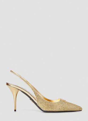 Prada Crystal Embellished Slingback Heels Gold pra0251013