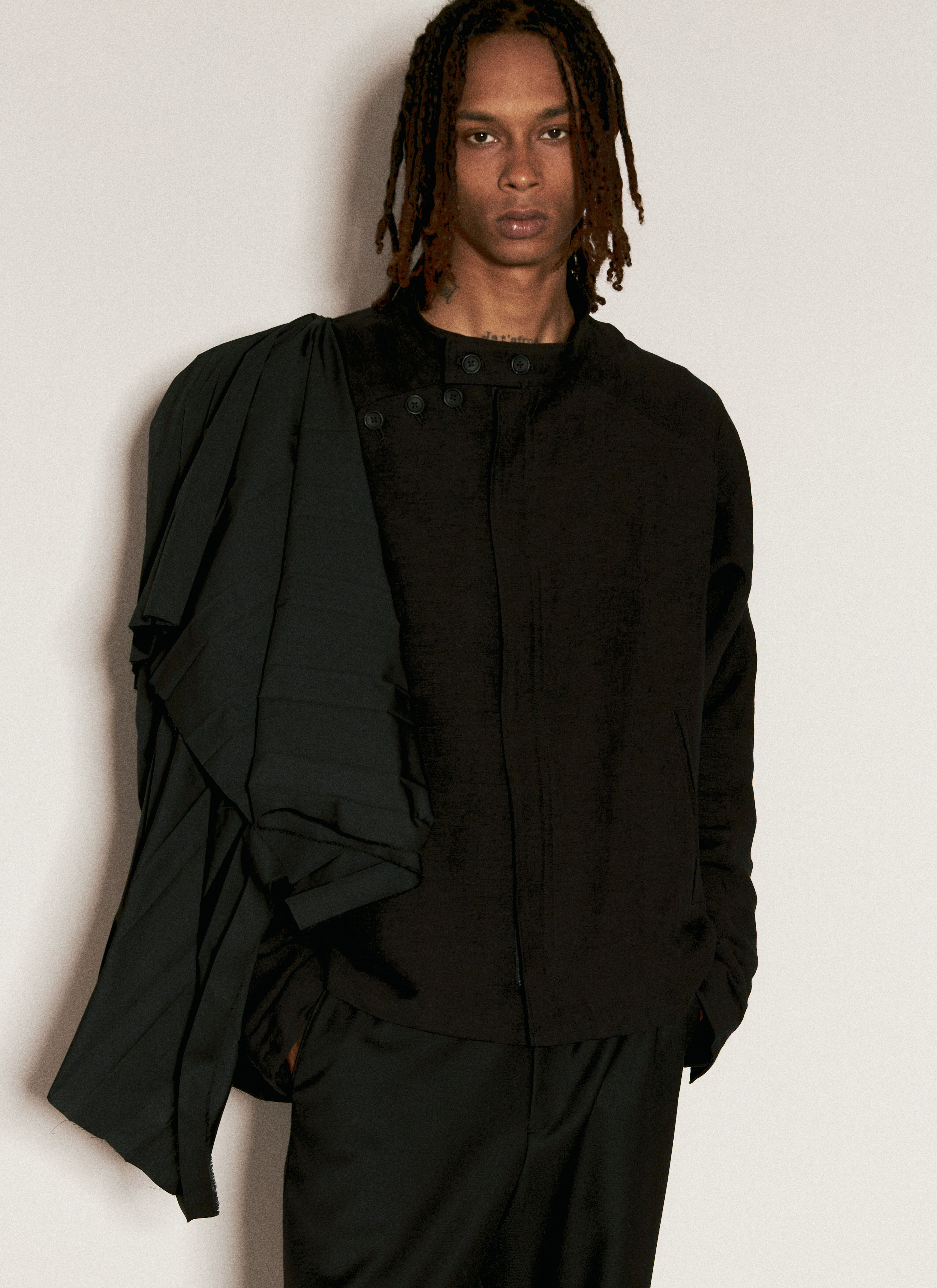 Yohji Yamamoto 打褶罩层衬衫 黑 yoy0154015