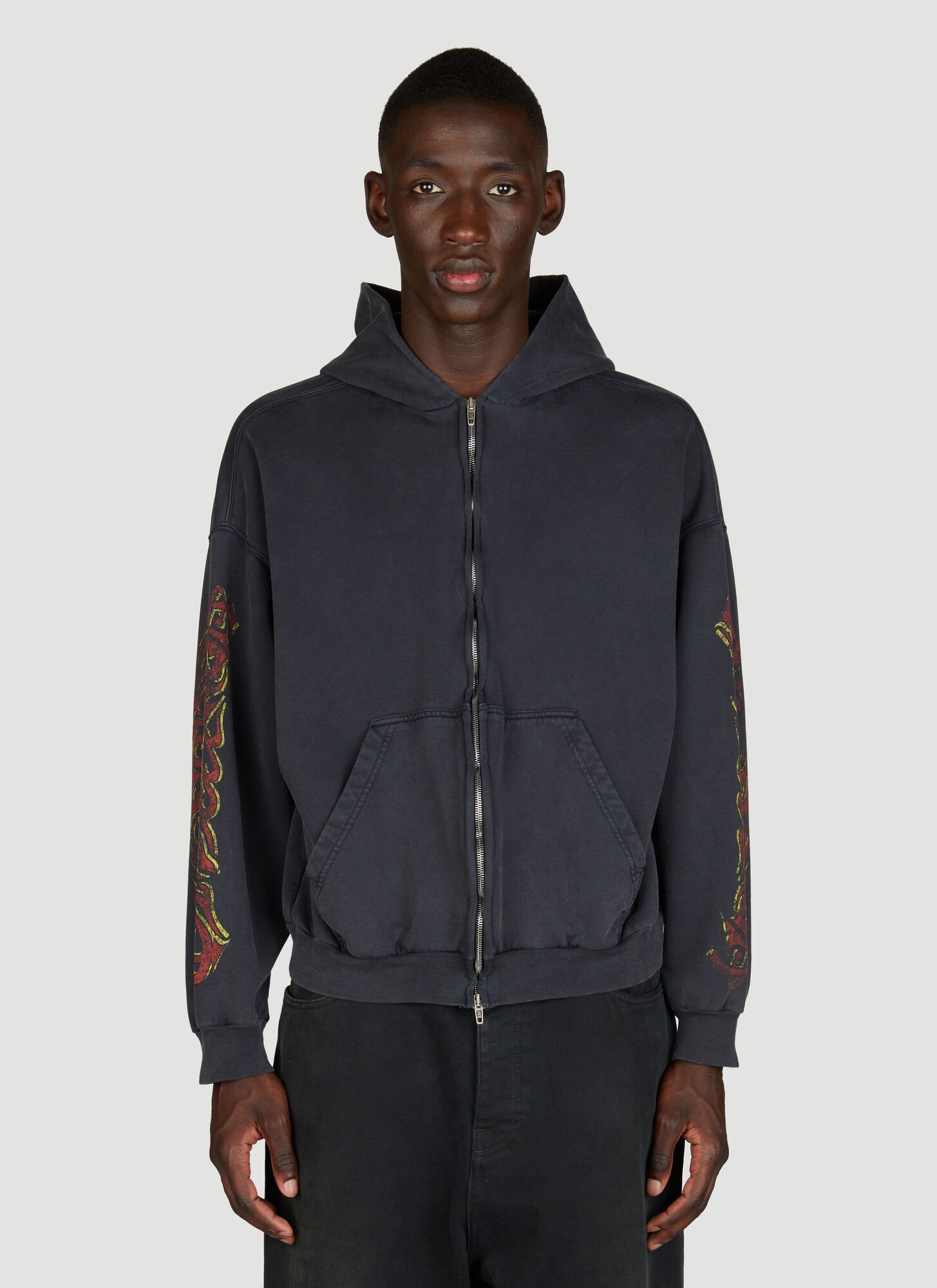 Shop Balenciaga Offshore Zip-up Hooded Sweatshirt In Black