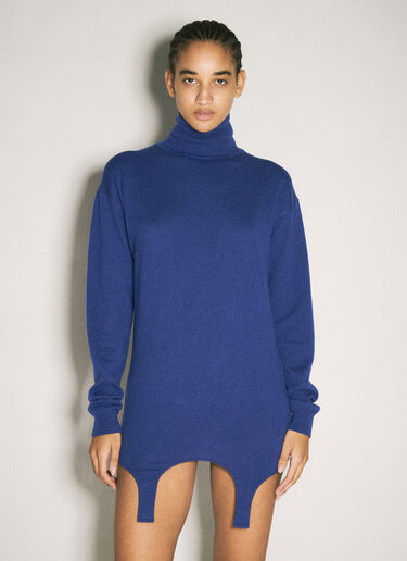 Saint Laurent Turtleneck Garter Sweater Blue sla0258060