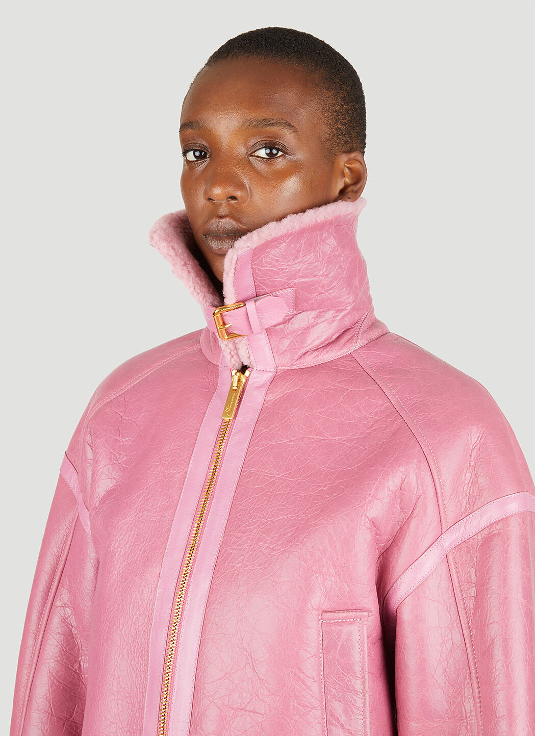Pink faux top fur aviator jacket