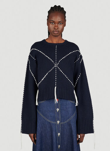 Kenzo Sashiko Stitch Embroidered Sweater Blue knz0253006