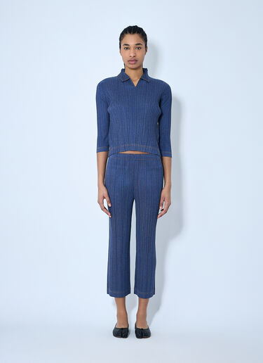 Pleats Please Issey Miyake Pleated Polo Shirt Blue plp0260013