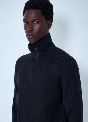 Margaret Howell High Neck Wool Zip Sweater Black mhl0164001