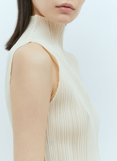 Pleats Please Issey Miyake High Neck Pleated Top Beige plp0255013