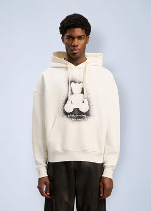 Palm Angels Spray Bear Loose Hooded Sweatshirt White pma0162015