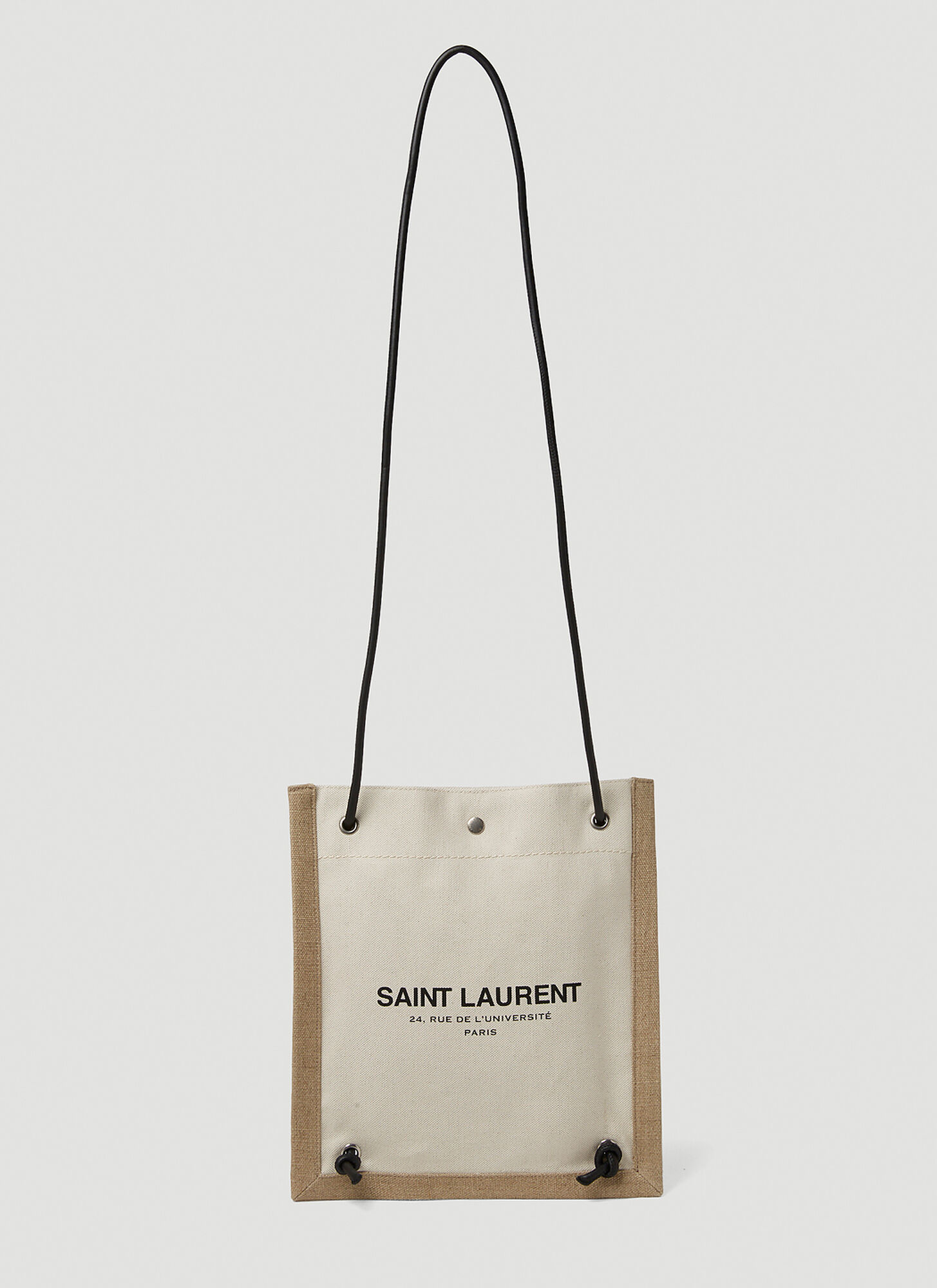 Saint Laurent Leather-trimmed Logo-print Linen And Cotton-blend Canvas Messenger Bag In Cream