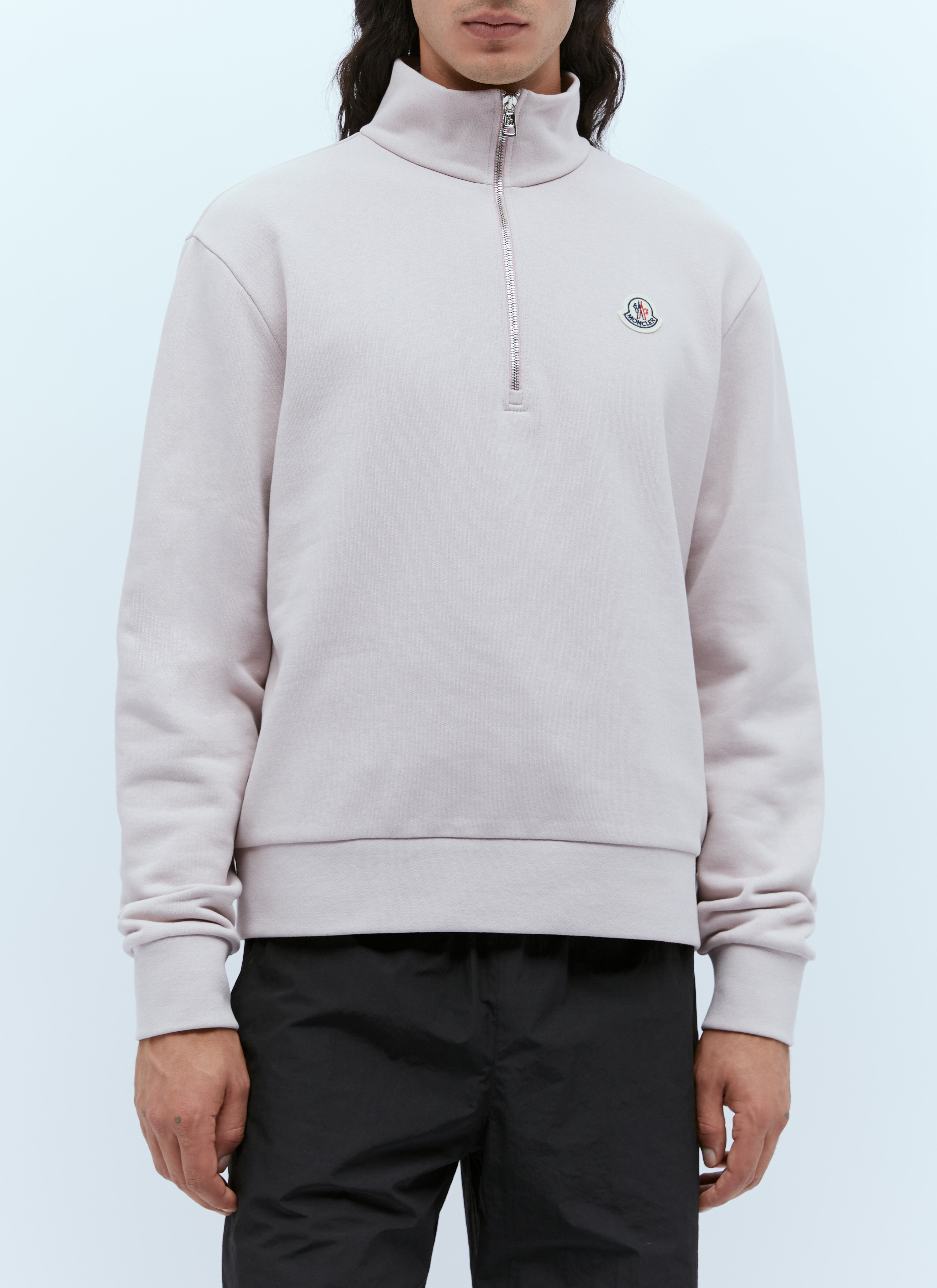 Moncler Men s Logo Patch Half Zip Sweatshirt in Pink LN CC