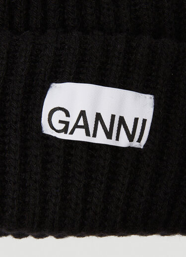 GANNI ロゴパッチリブビーニーハット ブラック gan0250048