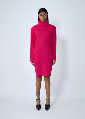 Saint Laurent High Neck Long Sleeve Dress Red sla0262003