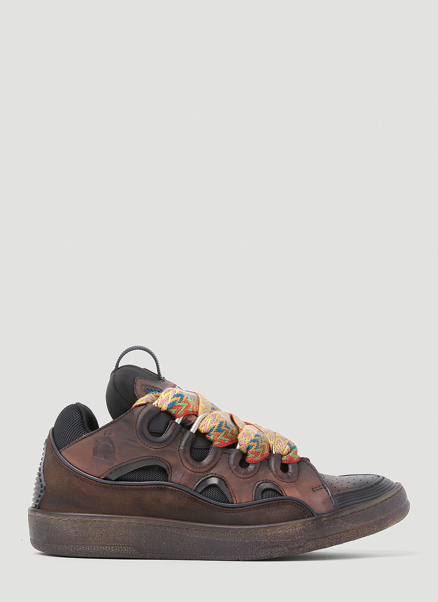 Lanvin Curb Leather And Glitter Sneakers In Brown