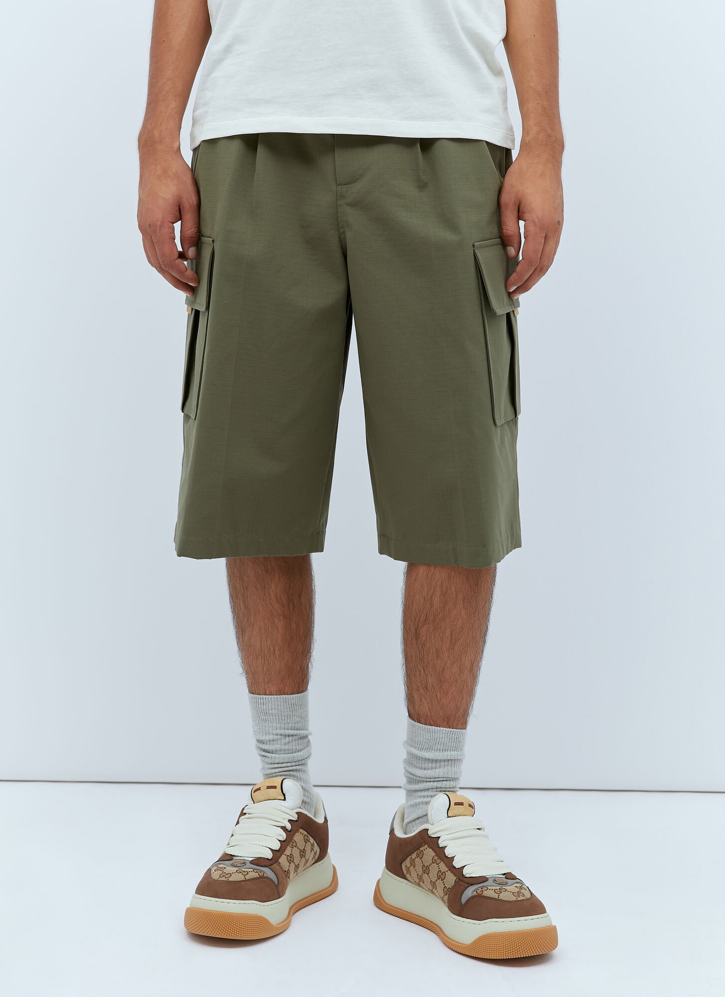 Shop Gucci Cargo Bermuda Shorts In Green