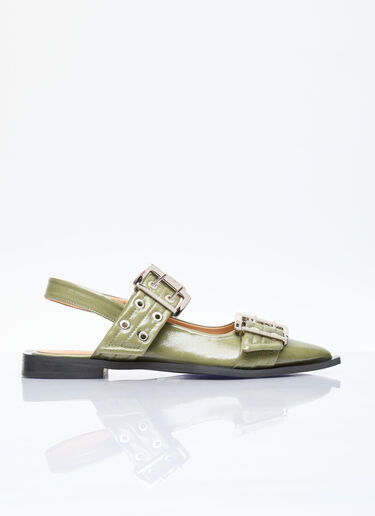 GANNI Feminine Buckle Ballerina Flats Green gan0256033