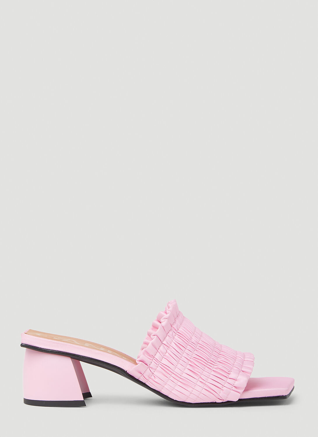 Ganni Pink Smocked Block Heel Sandals