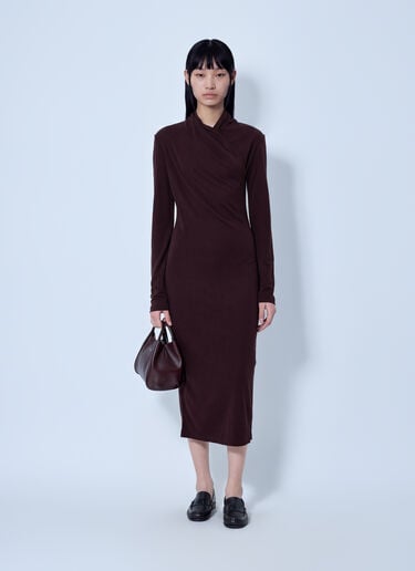 LN-CC® - Max Mara: Asymmetric Draped Dress - Dark Brown Max Mara Asymmetric Draped Dress Dark Brown max0266046