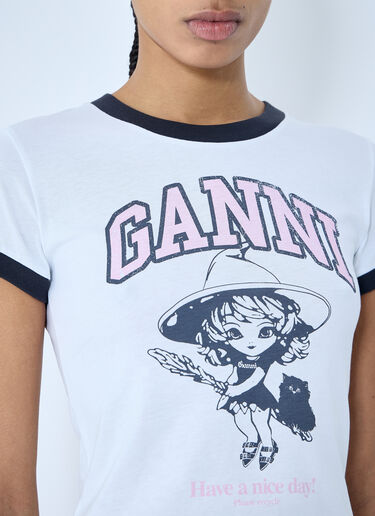 GANNI Witch And Logo Print T-Shirt White gan0260002