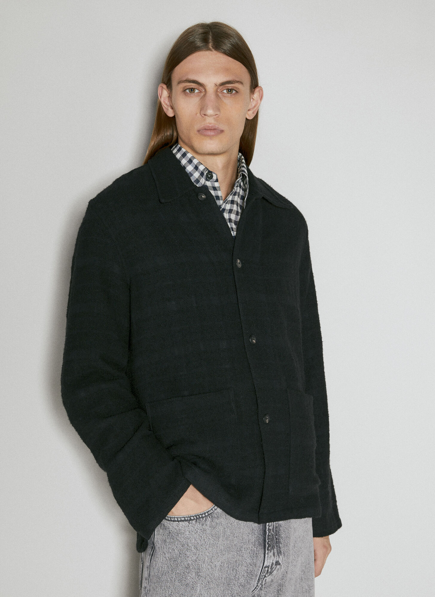 Our Legacy Structured Black Jacket With Classic Collar And Button Closure In Black