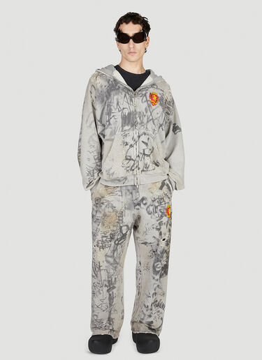 Balenciaga Scribbled Zip Up Hooded Sweatshirt Grey bal0152055
