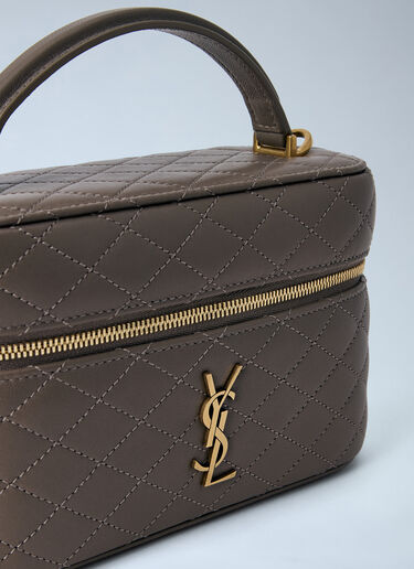 Saint Laurent Quilted Leather Vanity Case Grey sla0263095
