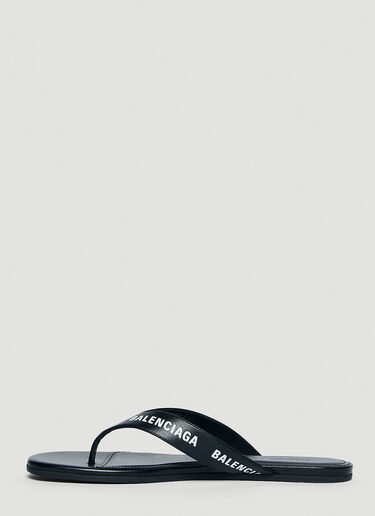 Balenciaga Logo Print Leather Flip Flops Black bal0244015