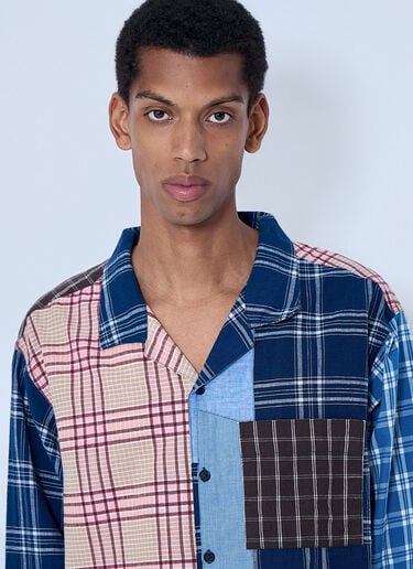 Story MFG Patchwork Plaid Shirt Blue str0164005