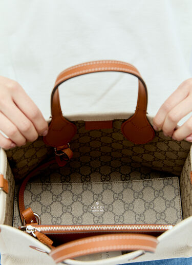 Gucci 로고 프린트 캔버스 토트백 베이지 guc0255166