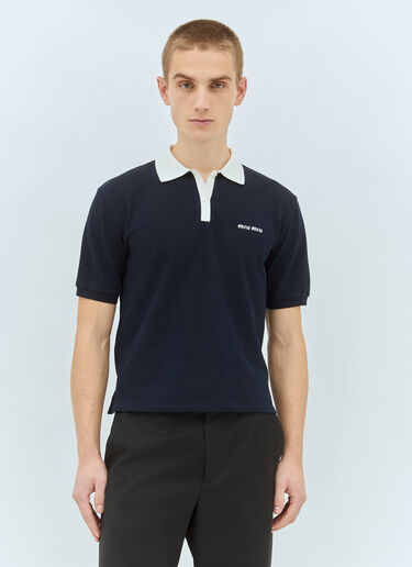 Miu Miu Logo Embroidery Polo Shirt Navy miu0359004