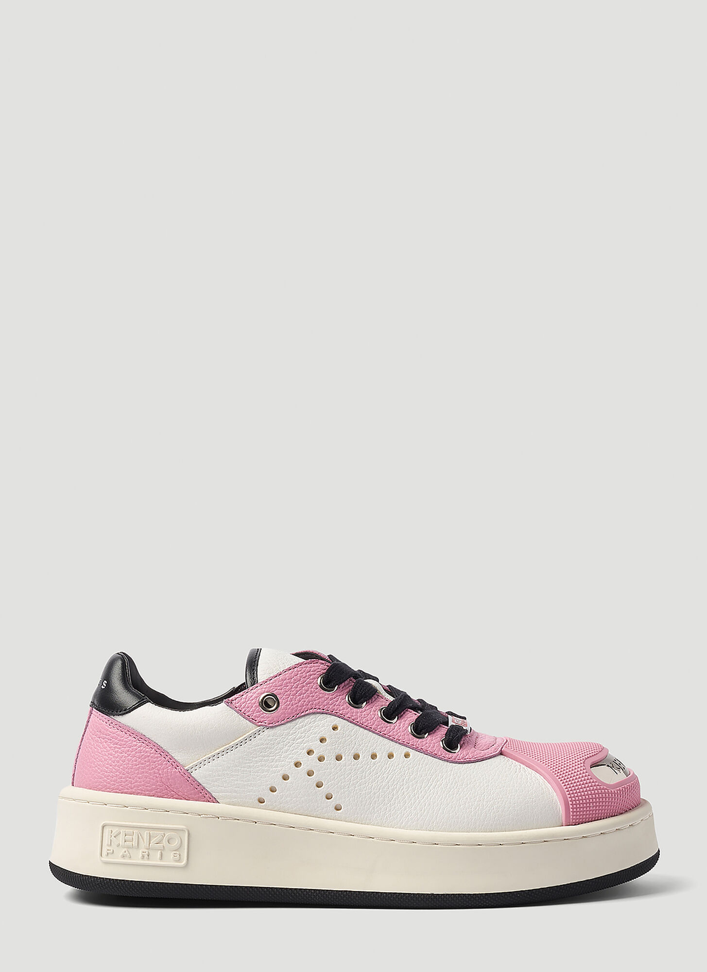 Kenzo Leather Low Top Sneakers With Perforated Detailing In White