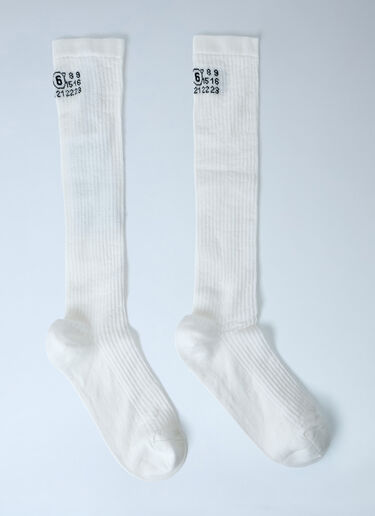 MM6 Maison Margiela Ribbed Knit Knee-High Socks White mmm0264013