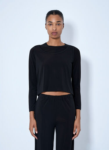 LN-CC® - Issey Miyake: Long Sleeve Cropped Top - Black Issey Miyake Long Sleeve Cropped Top Black ism0264016
