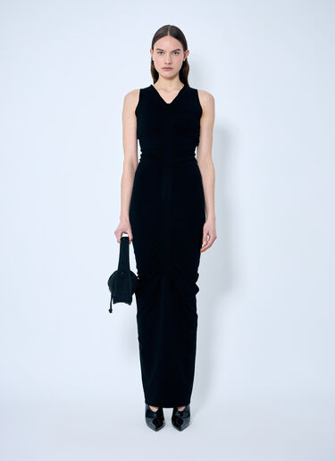 Alexander Wang Ruched Wide V Neck Maxi Dress Black awg0259009