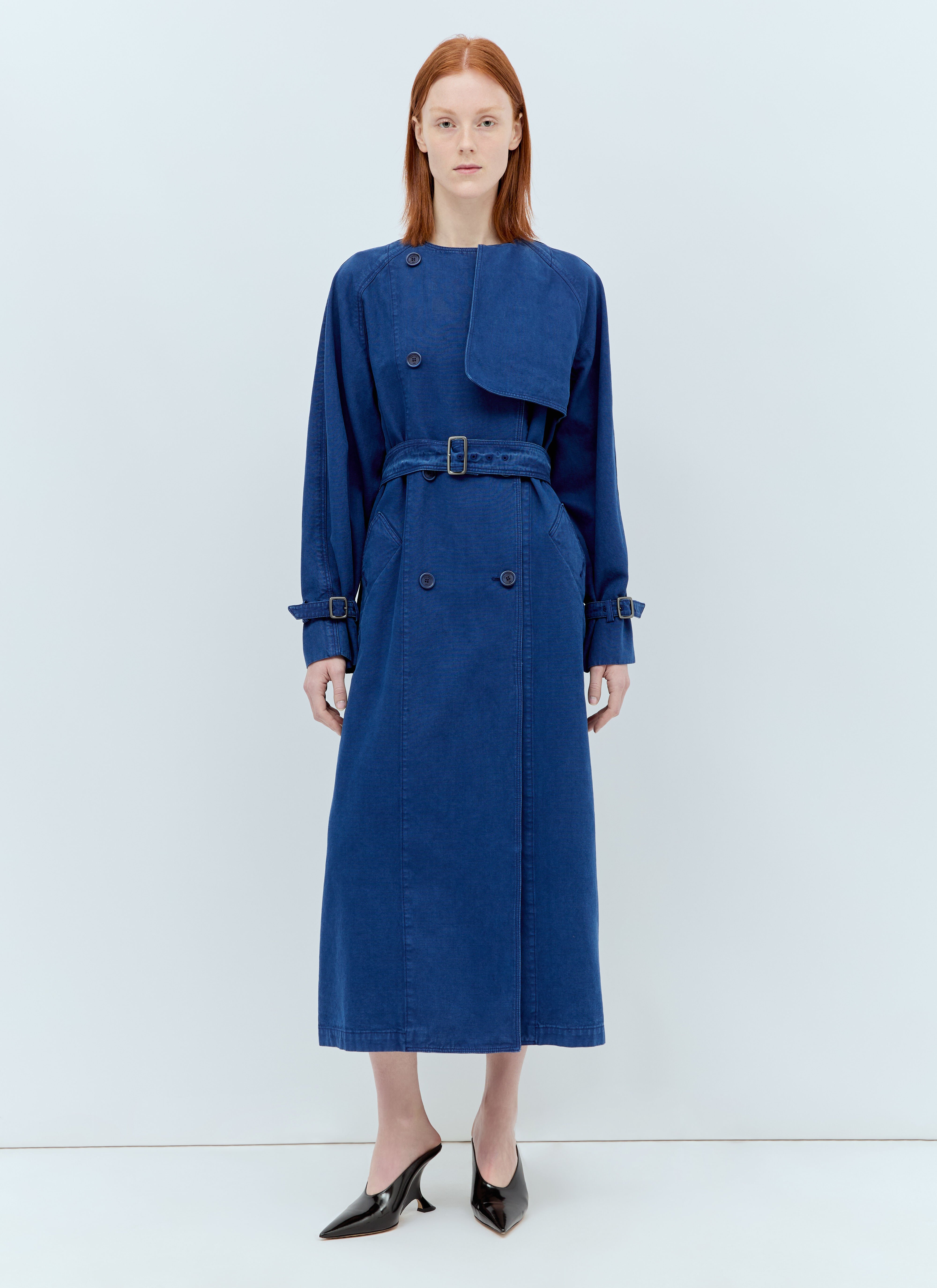 Max Mara Canvas Double-Breasted Trench Coat Blue max0256050