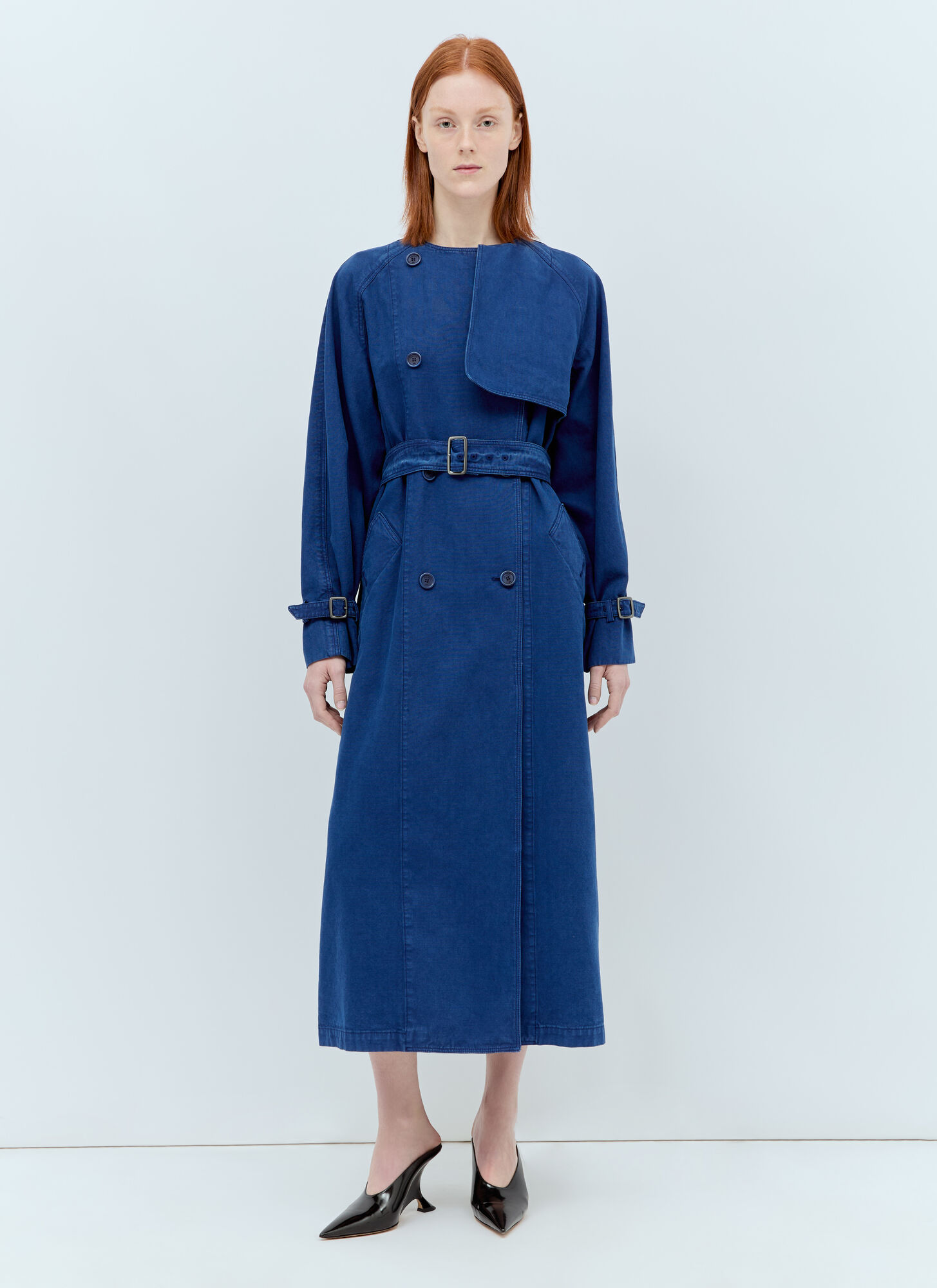 Shop Max Mara Canvas Double-breasted Trench Coat In Blue