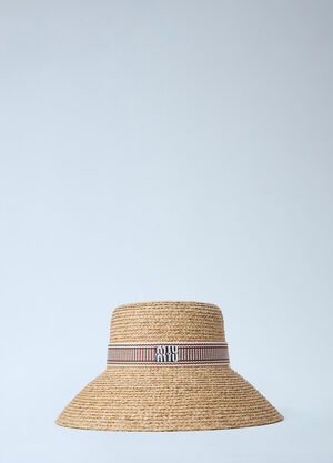 Miu Miu Woven Straw Hat with Logo Band Beige miu0264025