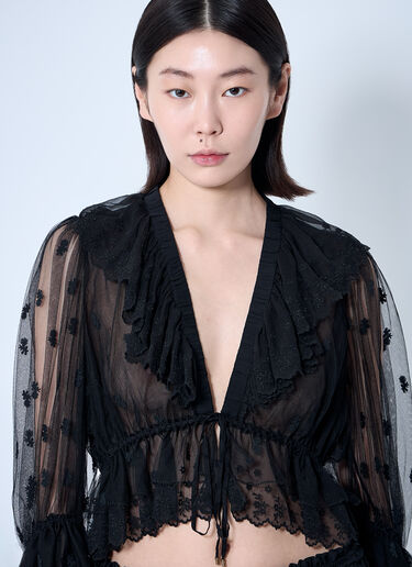 Chloé 자수 레이스 러플 탑  블랙 chl0260002