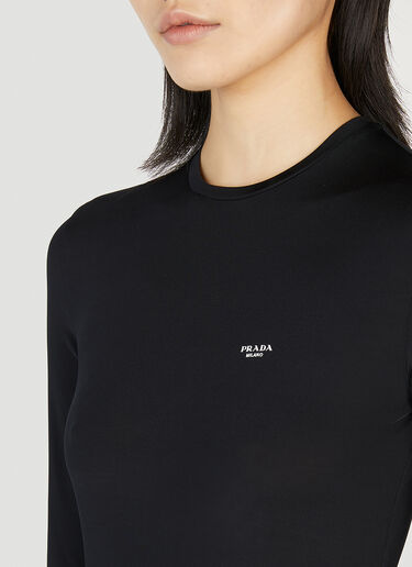 Prada Logo Print Bodysuit Black pra0252010