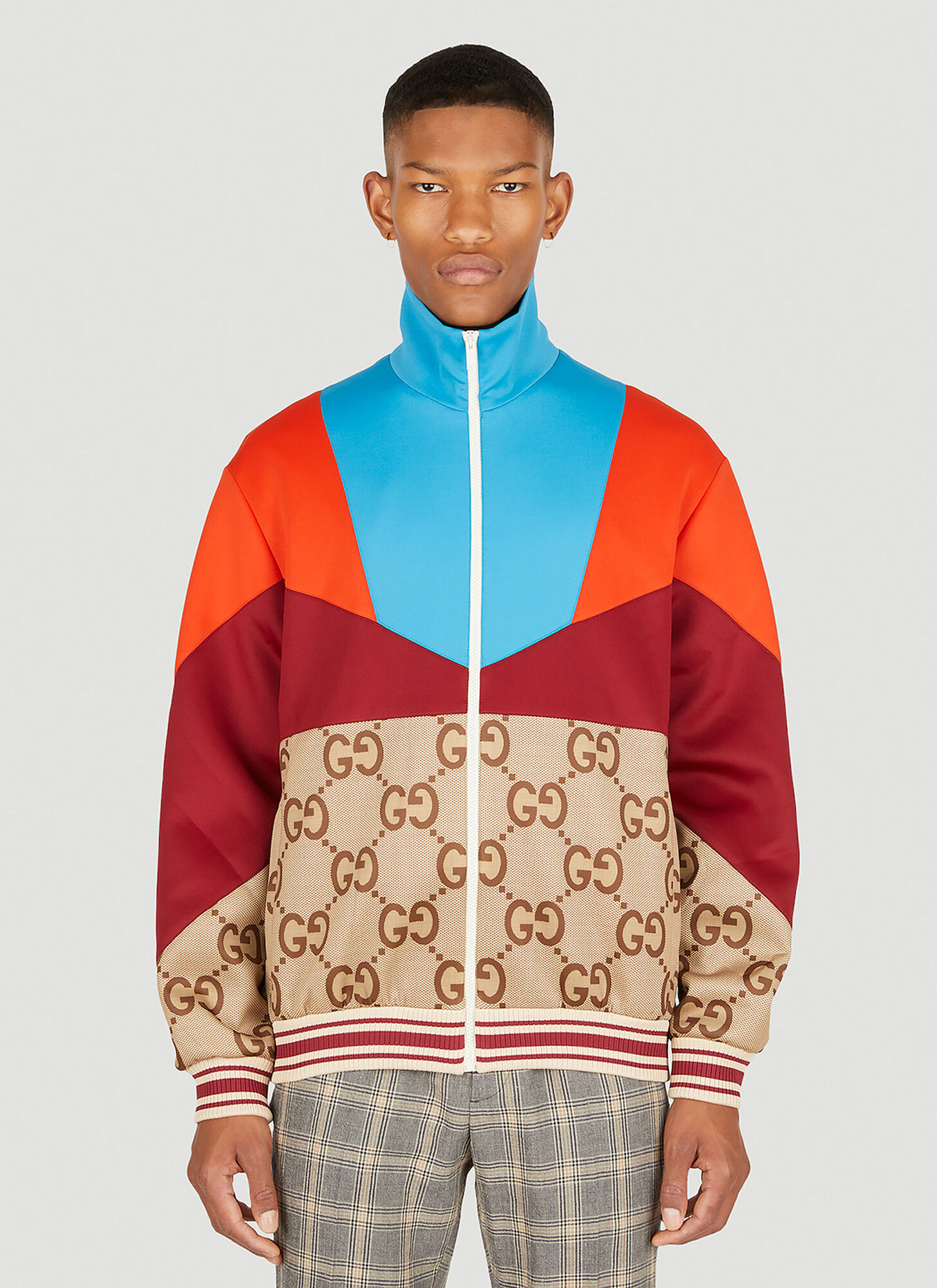 Gucci Gg Multi Panel Track Jacket In Beige