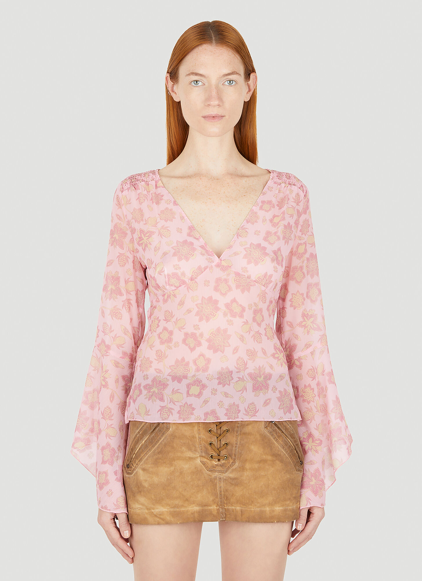 Guess Usa Floral Chiffon Blouse In Pink