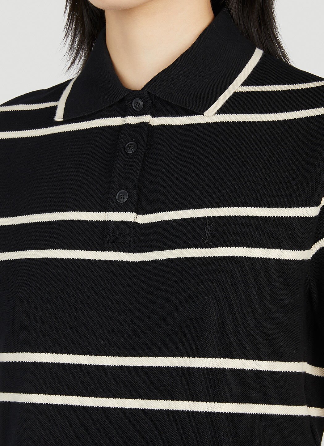 Saint Laurent Women s Striped Polo Shirt in Black LN CC