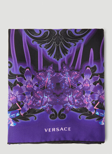 Versace Floral Silhouette-Print Silk Foulard - Purple