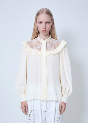 Chloé Ruched And Lace Detail Shirt Beige chl0265012