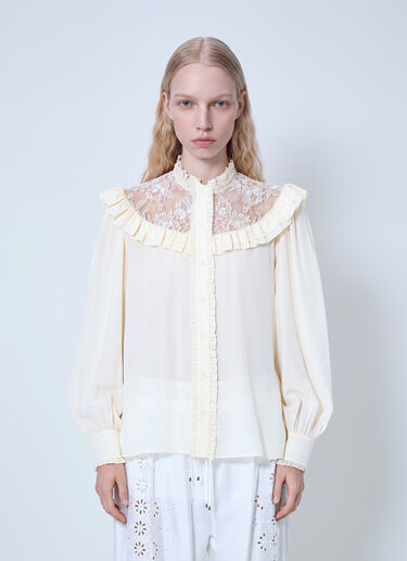 LN-CC® - Chloé: Ruched And Lace Detail Shirt - Beige Chloé Ruched And Lace Detail Shirt Beige chl0265012