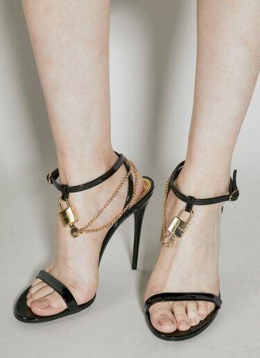 Dolce & Gabbana 에나멜 가죽 힐 샌들 블랙 dol0254024