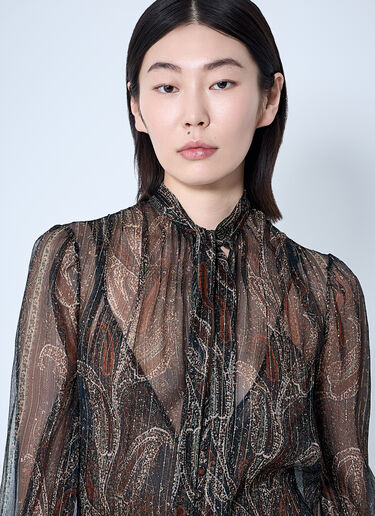 Saint Laurent 大花结佩斯利真丝绉纱超长连衣裙  黑色 sla0259001