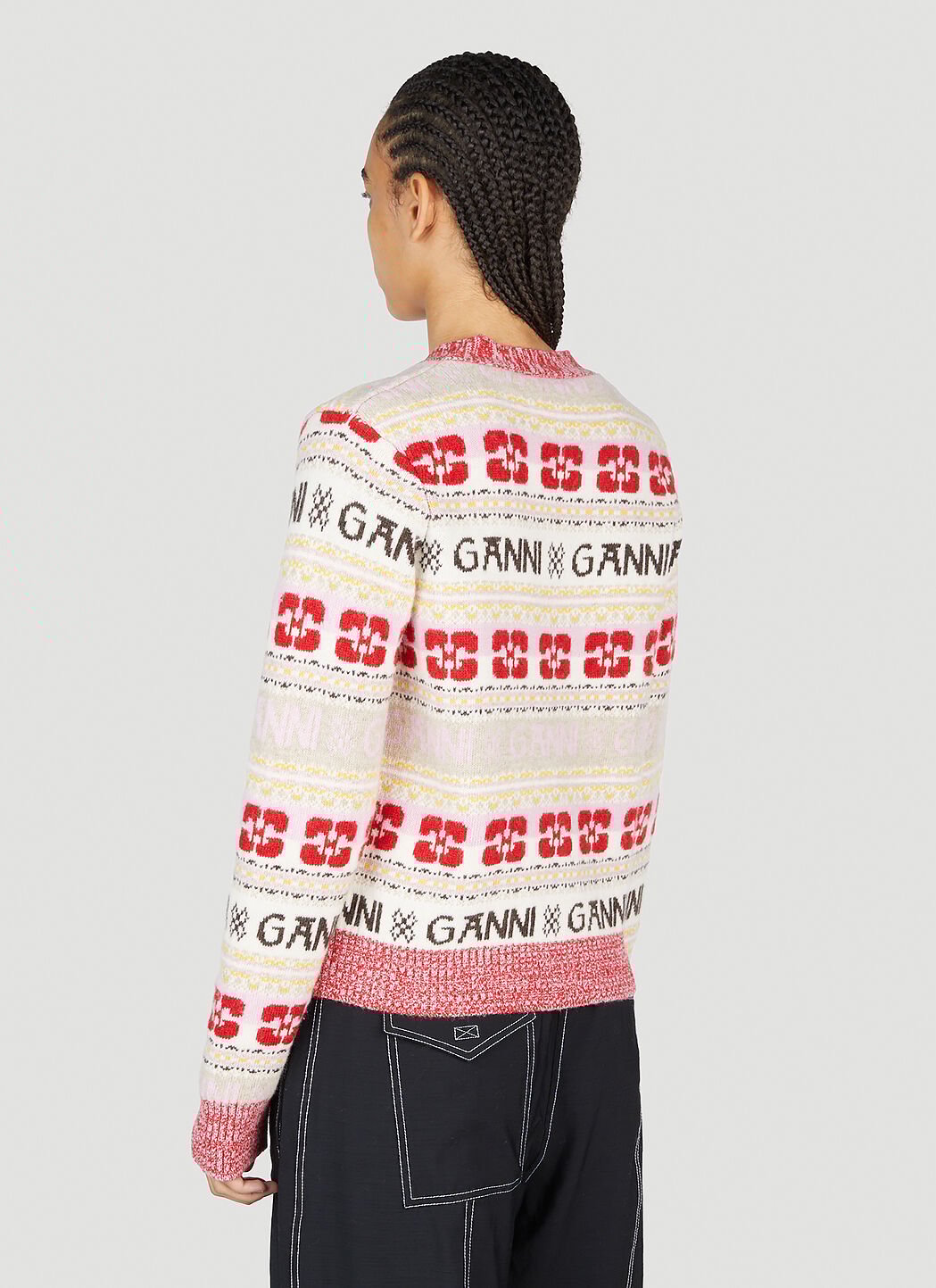 GANNI Intarsia Logo Knit Cardigan in Red fur Damen LN CC