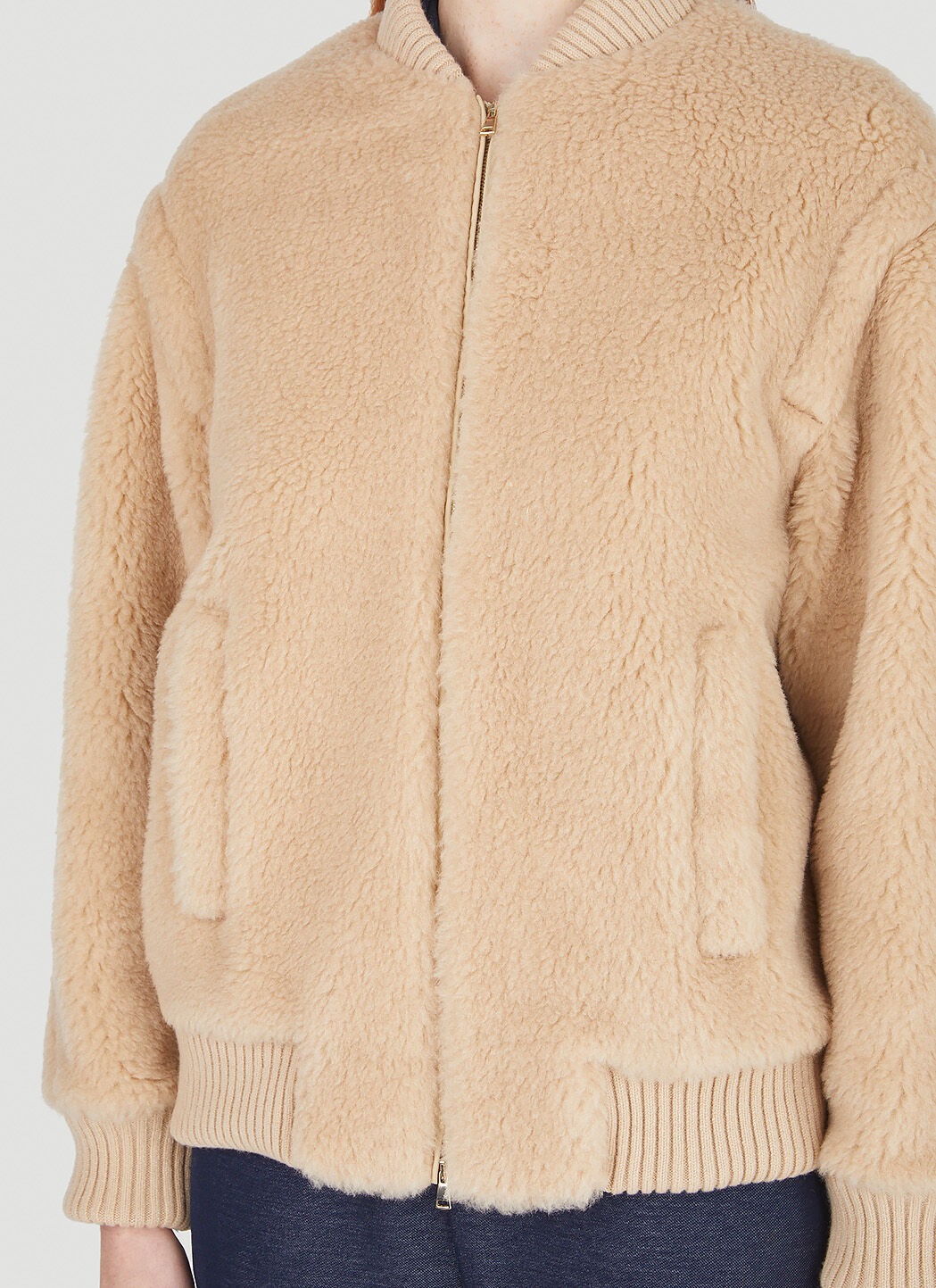 Max Mara Arcella Teddy Bomber Jacket in Beige LN CC